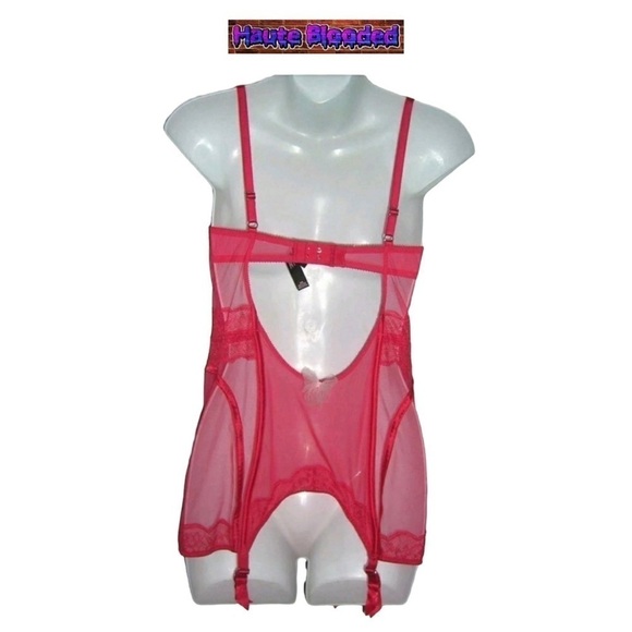 Victorias Secret Red Sheer Lace Bows Garter Cami Sexy Boudoir Pin Up Negligee - Picture 4 of 11